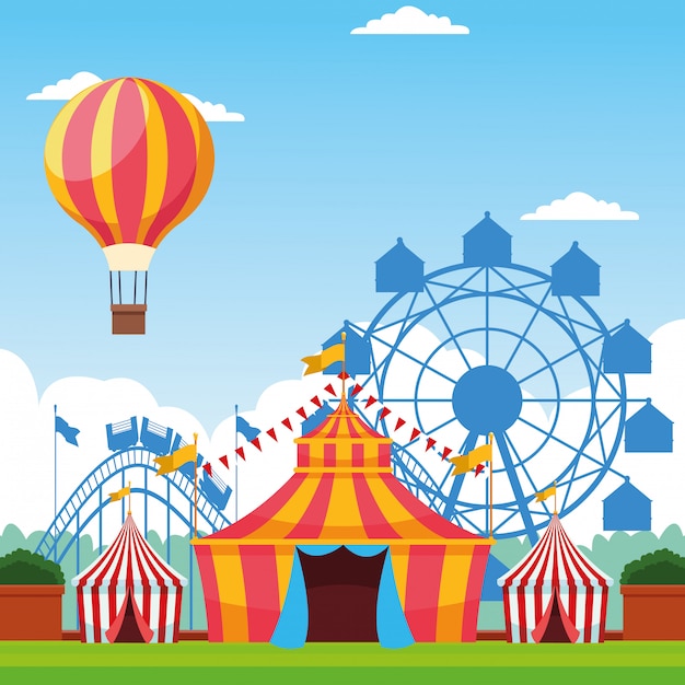 Feria de festivales con divertidas atracciones paisajísticas.