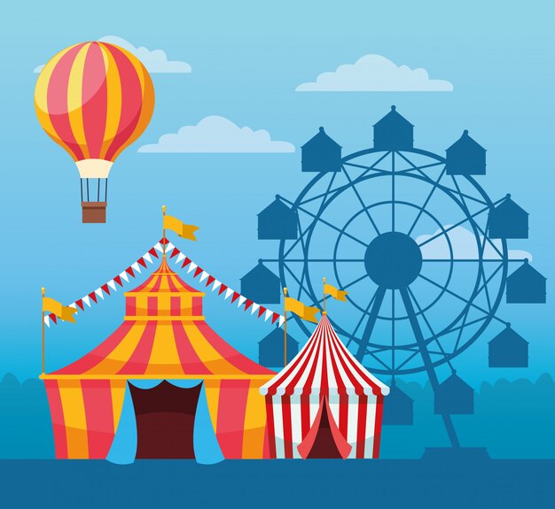 Feria de festivales con divertidas atracciones paisajísticas.