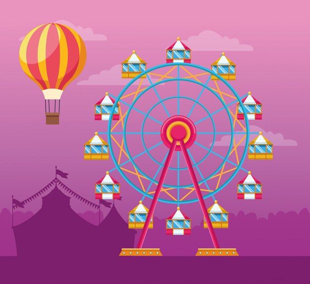 Feria de festivales con divertidas atracciones paisajísticas.