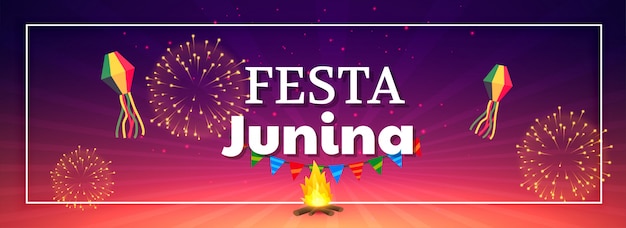 Festa junina celebración fuegos artificiales banner