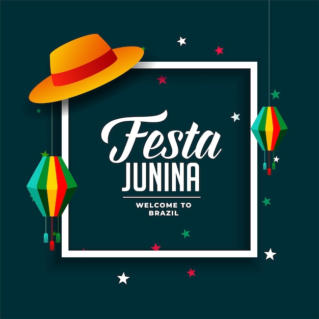 Festa junina festival de brasil saludo con sombrero y linterna
