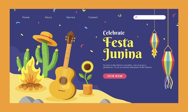 Festas juninas página de inicio plana dibujada a mano