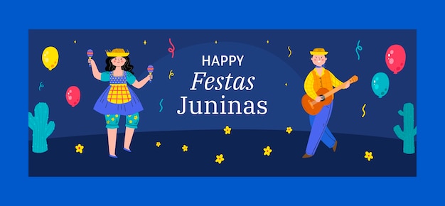 Festas juninas portada plana de facebook dibujada a mano
