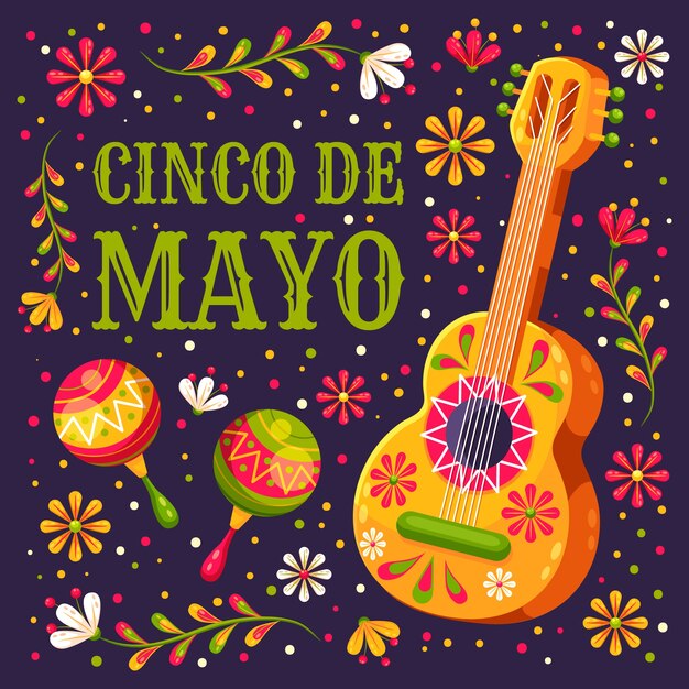 Festival del cinco de mayo con guitarra floral