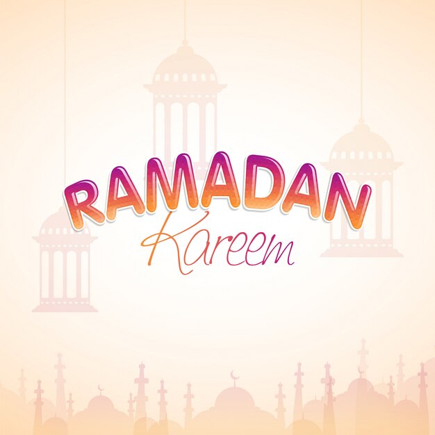 Festival de la comunidad musulmana, Ramadan Kareem fondo con linternas colgantes y decoración de la mezquita.