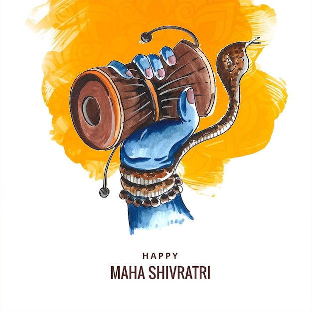 Festival hindú maha shivratri señor shiva mano con diseño de tarjeta damru