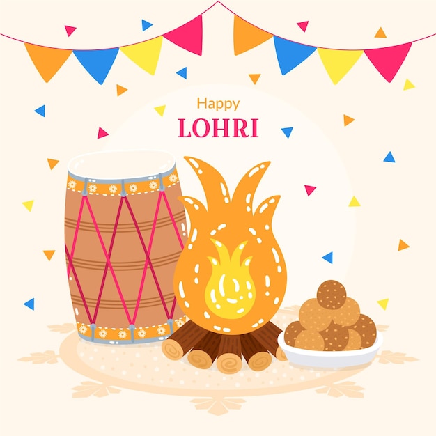 Festival de lohri dibujado a mano