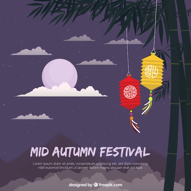 Festival de medio otoño, escena con una luna púrpura