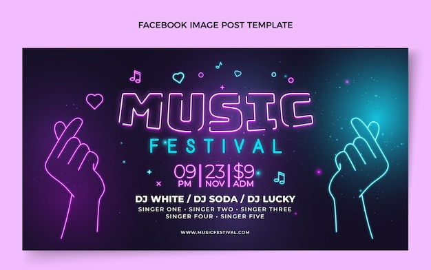 Festival de música colorido degradado publicación de facebook