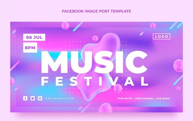 Festival de música colorido degradado publicación de facebook