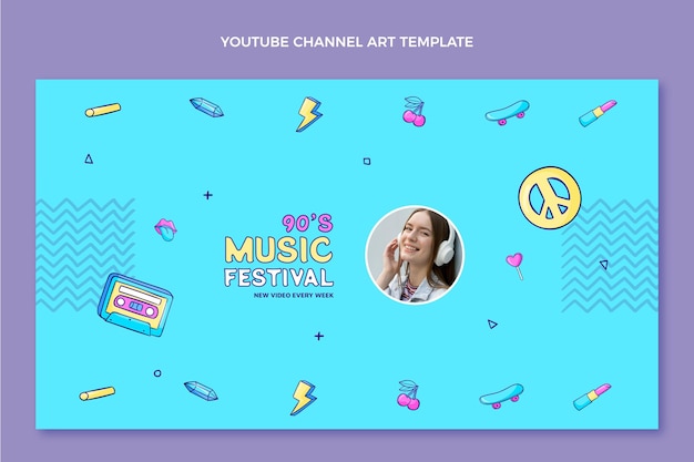 Vector gratuito festival de música dibujado a mano canal de youtube