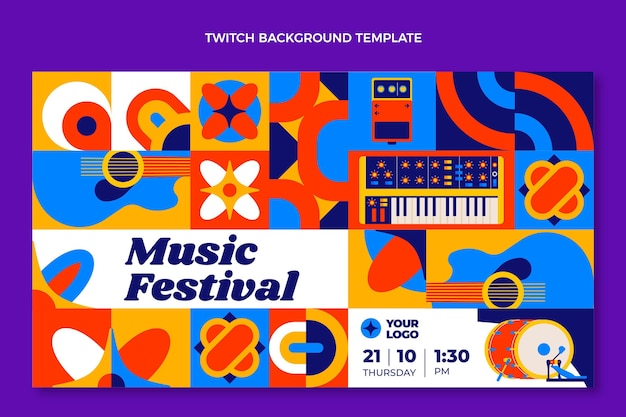 Vector gratuito festival de música de mosaico de diseño plano