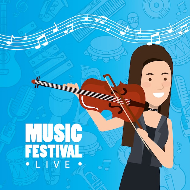 Festival de música en vivo con mujer tocando el violín.