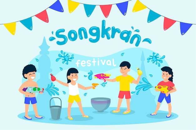 Festival de songkran de diseño plano