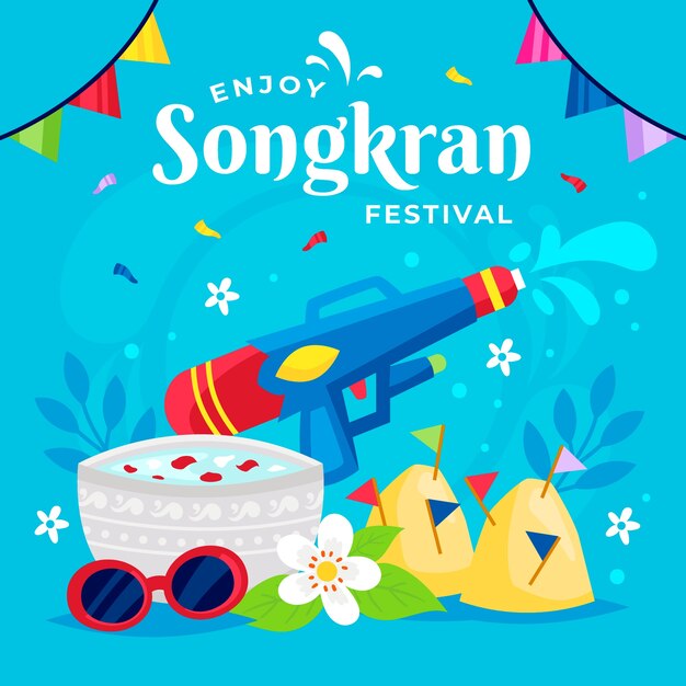 Festival de Songkran de diseño plano