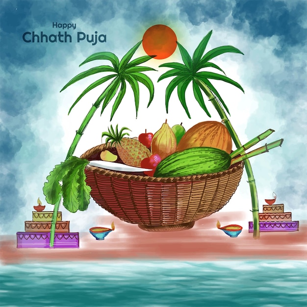 Vector gratuito festival tradicional de fondo feliz chhath puja