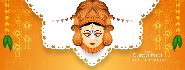 Festival tradicional hindú happy durga puja y navratri elegante banner vector