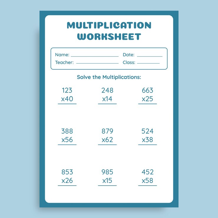 Vector gratuito ficha de multiplicacion simple 3º grado