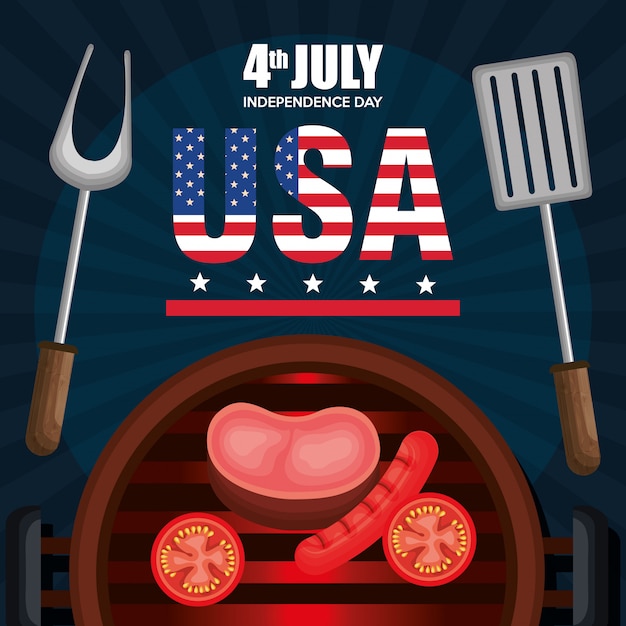 Vector gratuito fiesta de la barbacoa del día de la independencia de estados unidos.