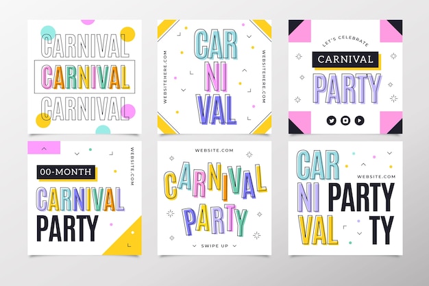 Fiesta de carnaval instagram post set