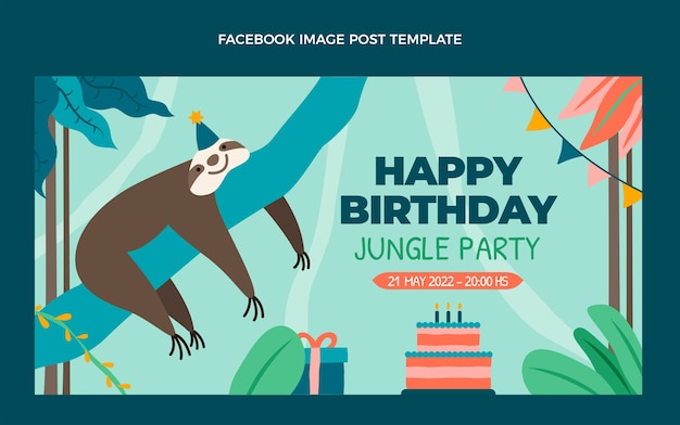 Vector gratuito fiesta de cumpleaños de la selva de diseño plano dibujado a mano