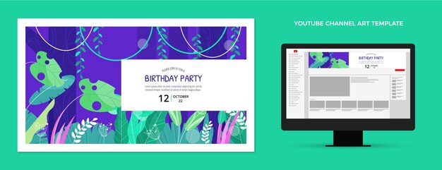 Fiesta de cumpleaños de la selva de diseño plano dibujado a mano