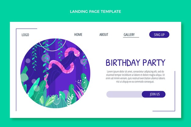 Fiesta de cumpleaños de la selva de diseño plano dibujado a mano