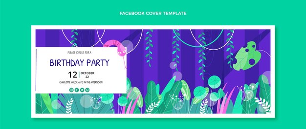Fiesta de cumpleaños de la selva de diseño plano dibujado a mano