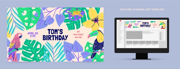 Fiesta de cumpleaños de la selva de diseño plano dibujado a mano
