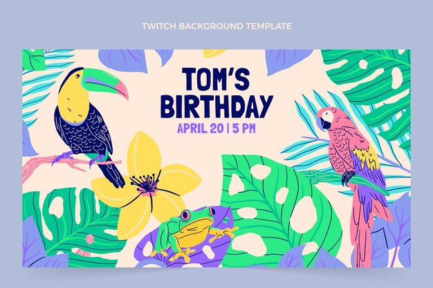 Fiesta de cumpleaños de la selva de diseño plano dibujado a mano