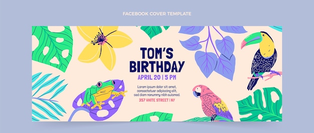 Fiesta de cumpleaños de la selva de diseño plano dibujado a mano