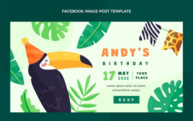 Fiesta de cumpleaños de la selva de diseño plano dibujado a mano