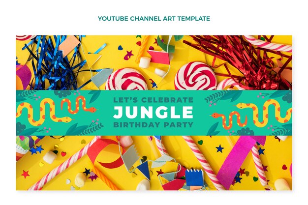 Fiesta de cumpleaños de la selva de diseño plano dibujado a mano