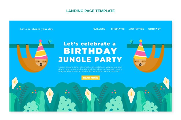 Fiesta de cumpleaños de la selva de diseño plano dibujado a mano