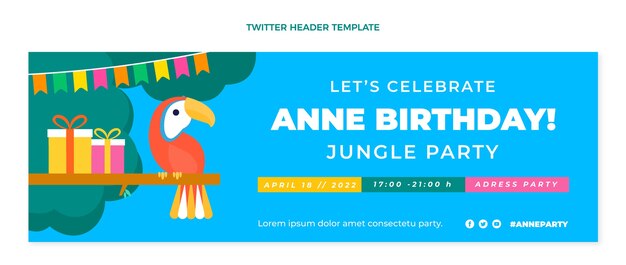 Fiesta de cumpleaños de la selva de diseño plano dibujado a mano