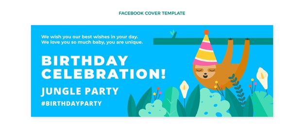 Fiesta de cumpleaños de la selva de diseño plano dibujado a mano