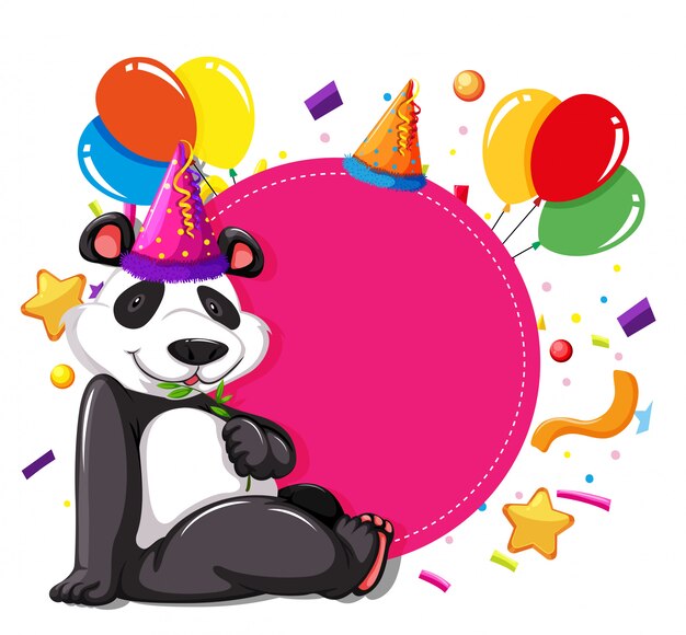 Fiesta panda en tarjeta rosa