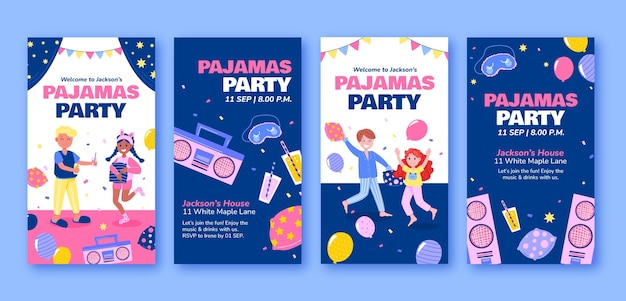 Fiesta de pijamas dibujadas a mano historias de instagram