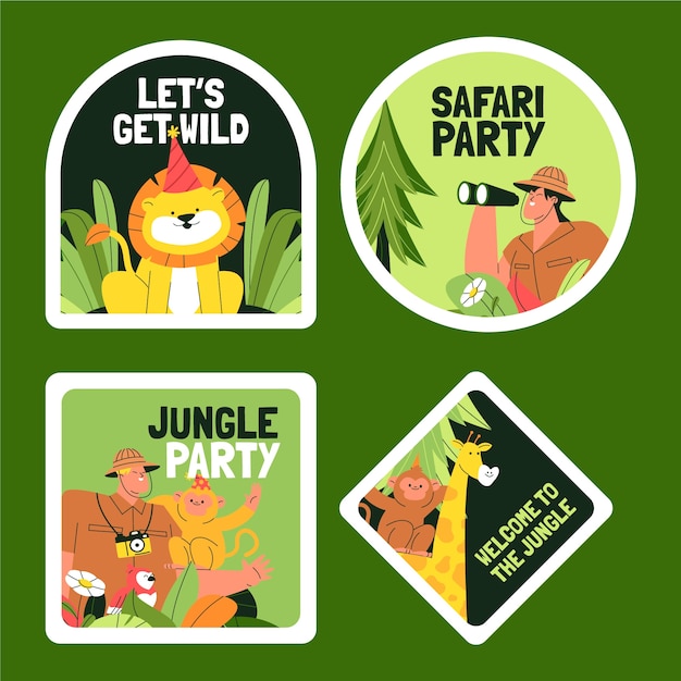 Fiesta safari con colección de etiquetas de animales salvajes