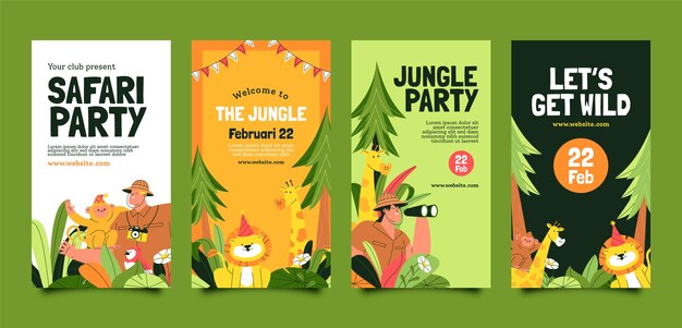 Fiesta safari con colección de historias de instagram de animales salvajes