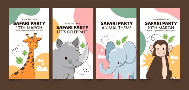 Fiesta safari con colección de historias de instagram de animales salvajes