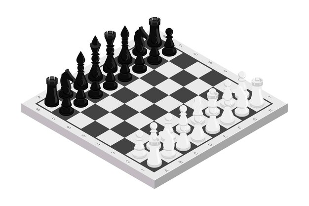 Figuras en la ilustración isométrica del tablero de ajedrez