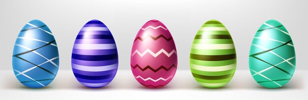 Fila de coloridos huevos de Pascua, objetos vectoriales aislados