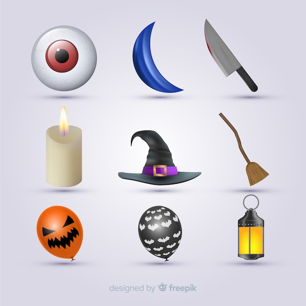 Vector gratuito filas y columnas de la colección de elementos de halloween