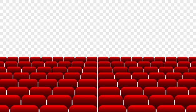 Filas rojas realistas de asientos de cine.