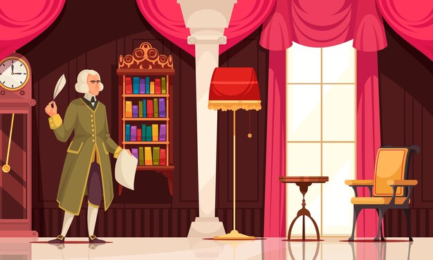 Filósofo alemán Immanuel Kant, uno de los pensadores centrales de la ilustración de vector de fondo plano de iluminación