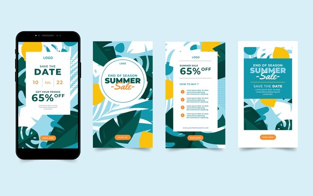 Fin de temporada colección de historias de instagram de rebajas de verano