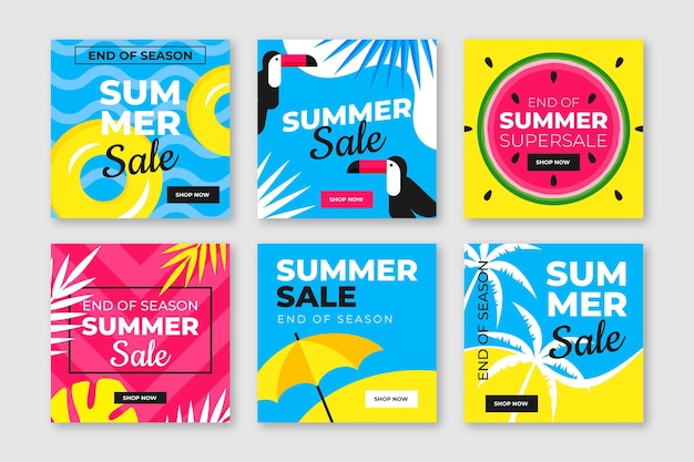 Fin de temporada venta de verano instagram post pack