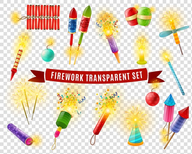 Firework Sparlers Conjunto de fondo transparente de petardos