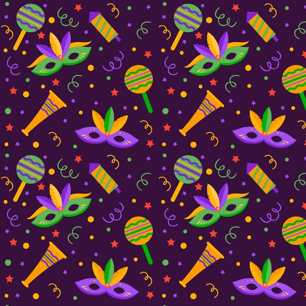 Sin fisuras patrón de carnaval brasileño con maracas y puntos